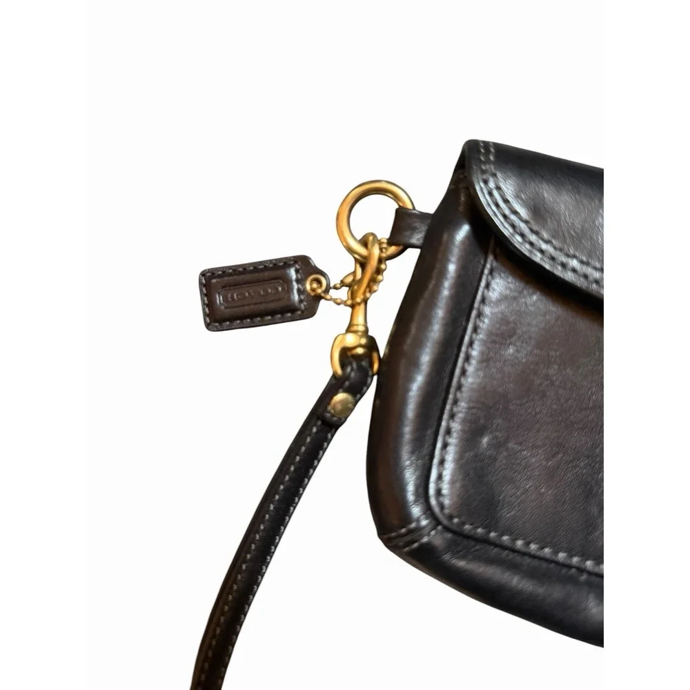 Vintage Coach Bleecker Wristlet Black Leather Brass EUC Tattersall Clutch